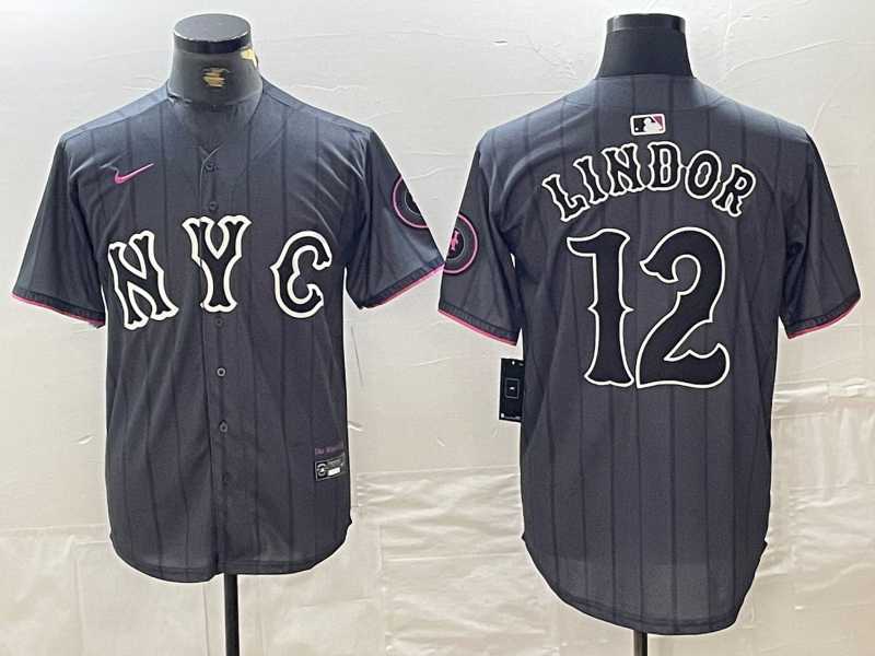 Men%27s New York Mets #12 Francisco Lindor Gray 2024 City Connect Cool Base Stitched Jersey->new york mets->MLB Jersey
